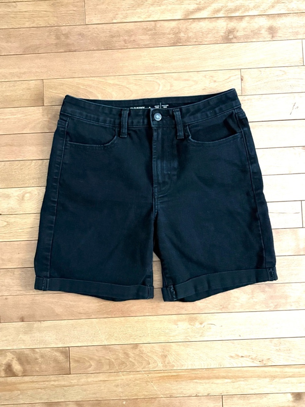 Old Navy Black High Waisted Rolled-Hem Jean Shorts